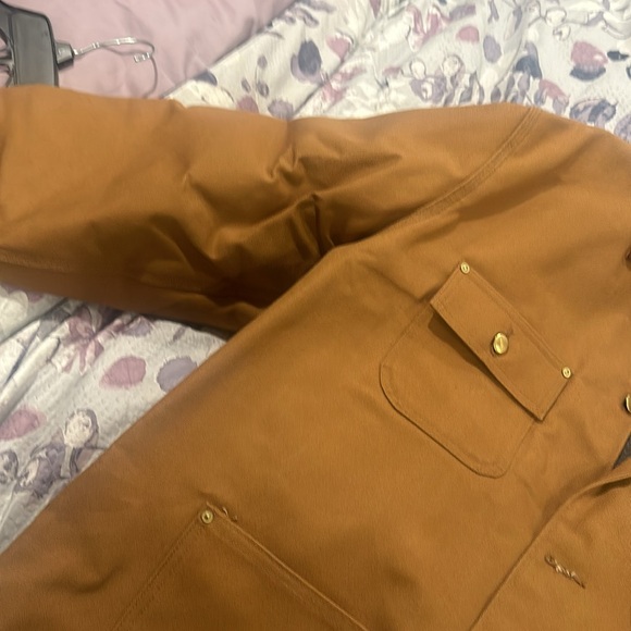Very good used condition men’s tan  Carhartt outdoor lined jacket size Large - Picture 5 of 5